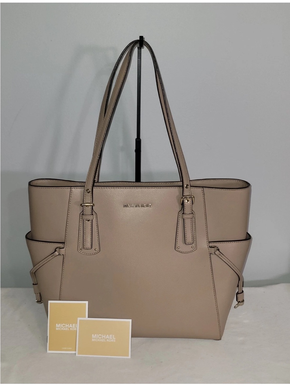 Michael Kors Voyager East West Tote Taupe Leather Tech Laptop Bag